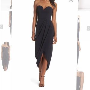 Navy Strapless Shona Joy Midi Dress with Tulip Hem